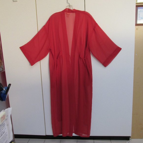 Cerie Long Red Sheer Polyester Robe Dressing Gown Peignoir Negligee Size L/XL - Picture 9 of 9